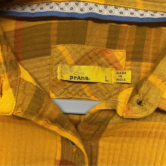 Prana Fillary Plaid Check Button Down Shirt Yellow L - Picture 6 of 7